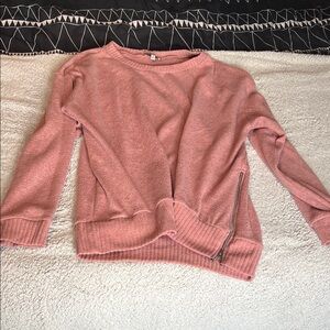 white birch Dusty Rose Crewneck Sweater with Side Zip